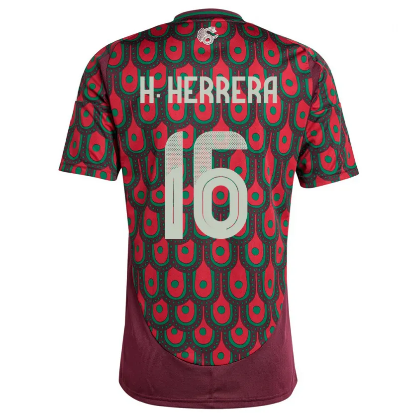 Danxen Mænd Mexico Hector Herrera #16 Rødbrun Hjemmebane Spillertrøjer 24-26 Trøje T-Shirt