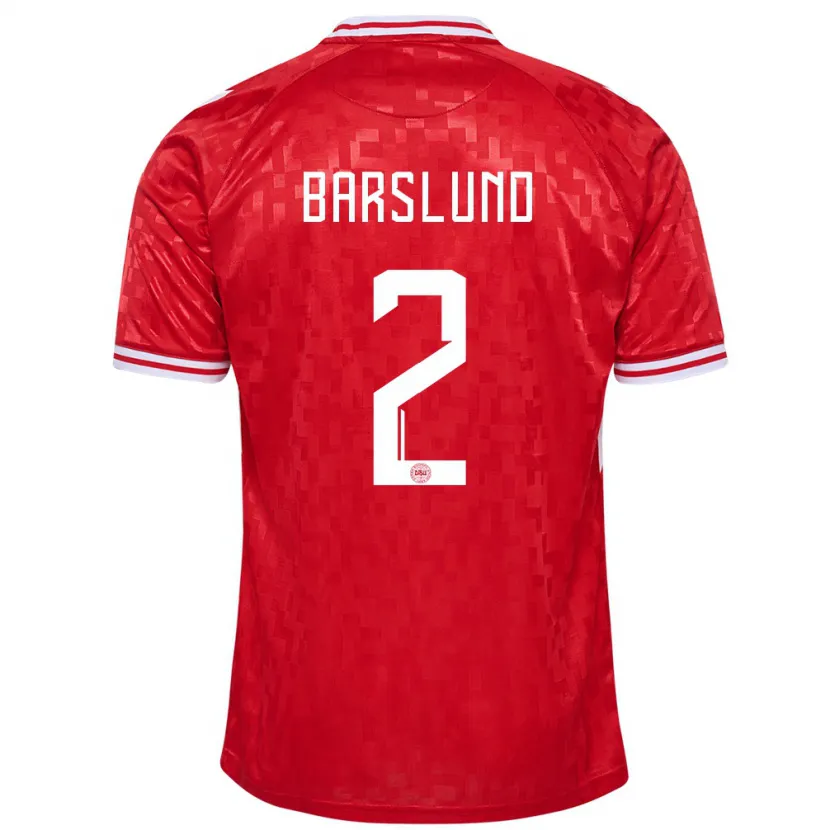 Danxen Mænd Danmark Kaare Barslund #2 Rød Hjemmebane Spillertrøjer 24-26 Trøje T-Shirt