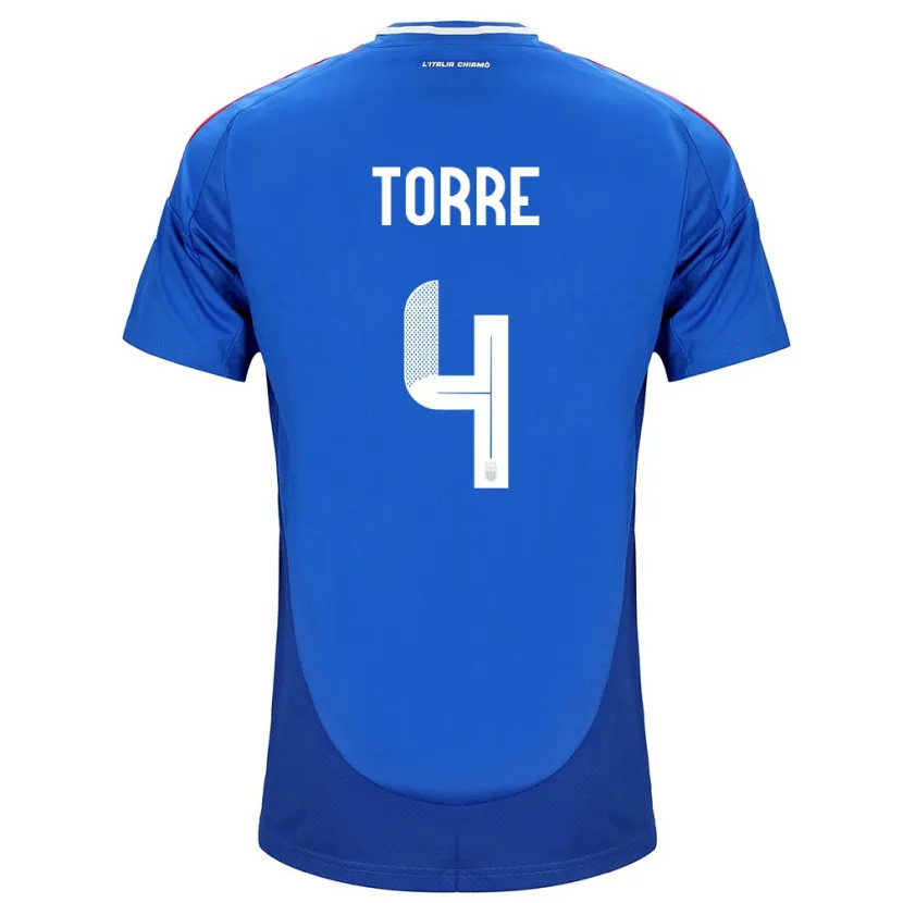 Danxen Mænd Italien Pietro La Torre #4 Blå Hjemmebane Spillertrøjer 24-26 Trøje T-Shirt