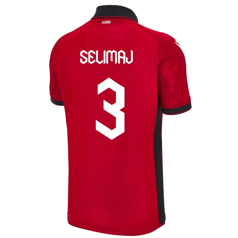 Danxen Mænd Albanien Ermis Selimaj #3 Rød Hjemmebane Spillertrøjer 24-26 Trøje T-Shirt
