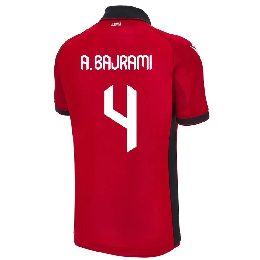 Danxen Mænd Albanien Adrian Bajrami #4 Rød Hjemmebane Spillertrøjer 24-26 Trøje T-Shirt