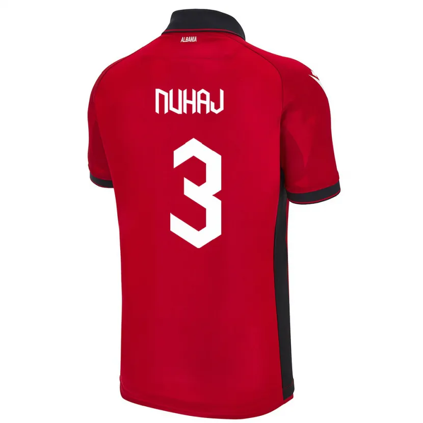 Danxen Mænd Albanien Fabjano Nuhaj #3 Rød Hjemmebane Spillertrøjer 24-26 Trøje T-Shirt