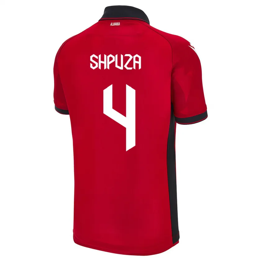 Danxen Mænd Albanien Kleo Shpuza #4 Rød Hjemmebane Spillertrøjer 24-26 Trøje T-Shirt