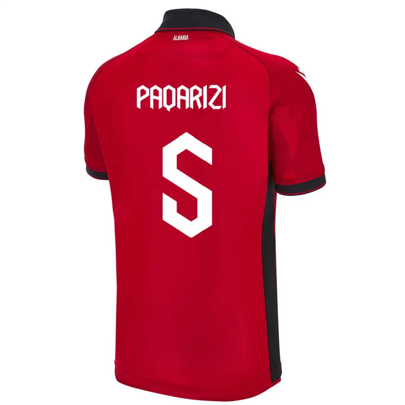Danxen Mænd Albanien Vesa Paqarizi #5 Rød Hjemmebane Spillertrøjer 24-26 Trøje T-Shirt