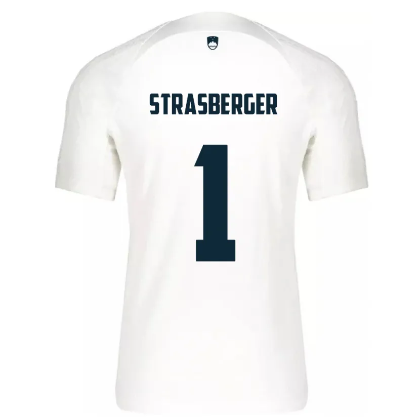 Danxen Mænd Slovenien Tim Strasberger #1 Hvid Hjemmebane Spillertrøjer 24-26 Trøje T-Shirt