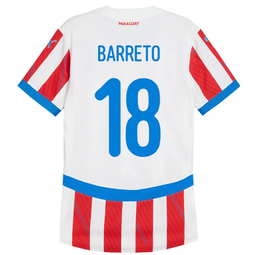 Danxen Mænd Paraguay Liz Barreto #18 Hvid Rød Hjemmebane Spillertrøjer 24-26 Trøje T-Shirt