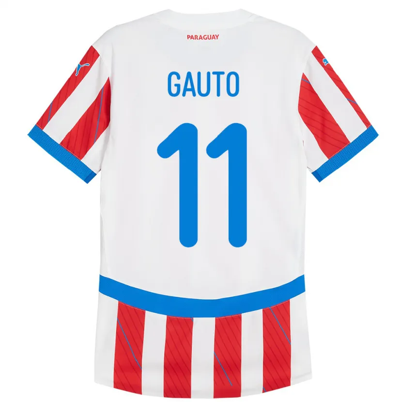 Danxen Mænd Paraguay Fany Gauto #11 Hvid Rød Hjemmebane Spillertrøjer 24-26 Trøje T-Shirt