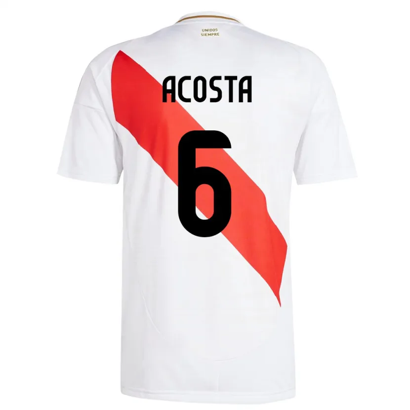Danxen Mænd Peru Ruby Acosta #6 Hvid Hjemmebane Spillertrøjer 24-26 Trøje T-Shirt