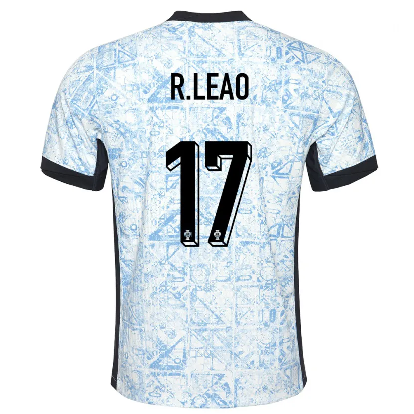 Danxen Mænd Portugal Rafael Leao #17 Creme Blå Udebane Spillertrøjer 24-26 Trøje T-Shirt