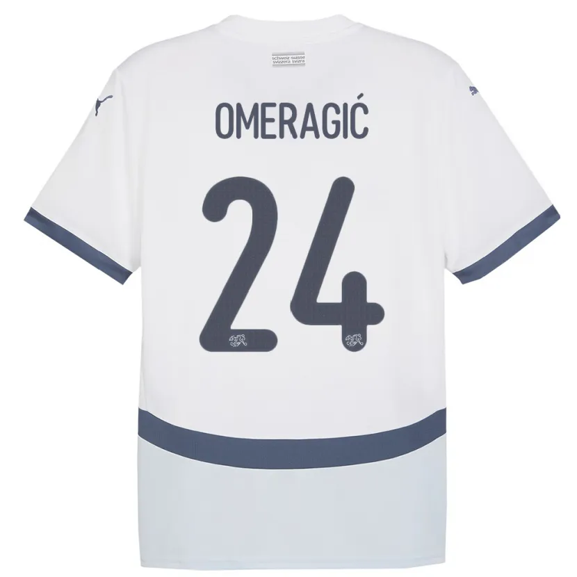 Danxen Mænd Schweiz Becir Omeragic #24 Hvid Udebane Spillertrøjer 24-26 Trøje T-Shirt