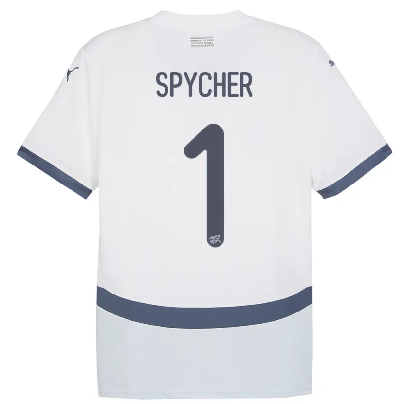 Danxen Mænd Schweiz Tim Spycher #1 Hvid Udebane Spillertrøjer 24-26 Trøje T-Shirt