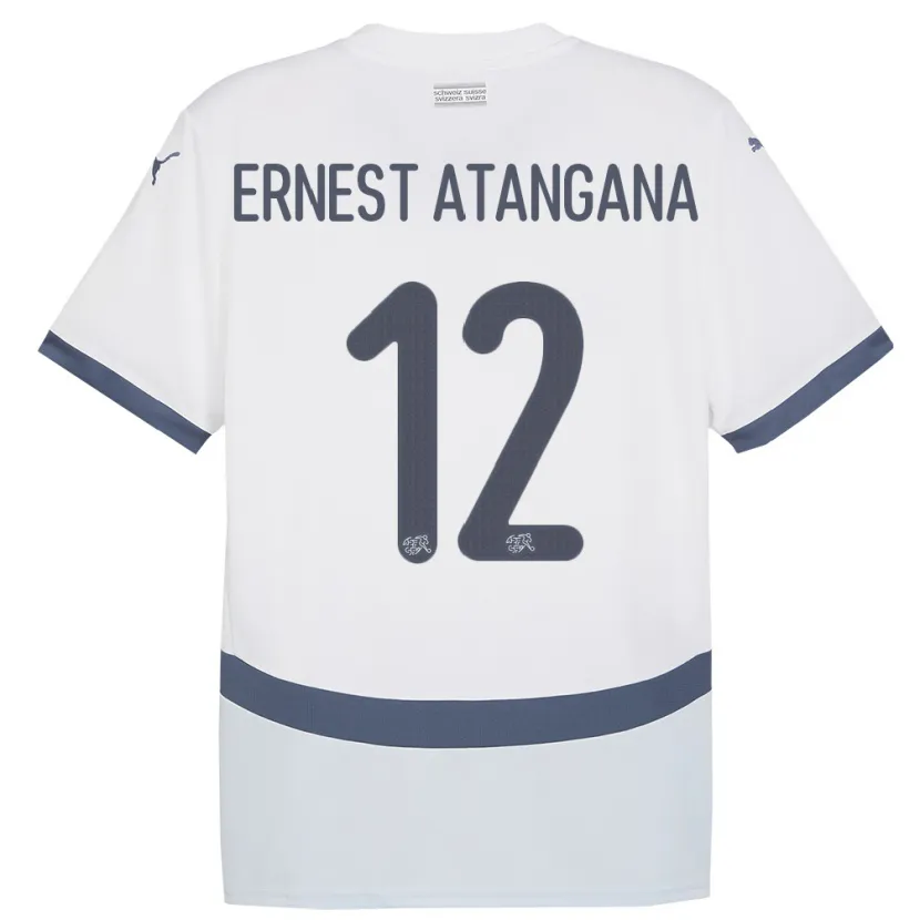 Danxen Mænd Schweiz Brian Ernest Atangana #12 Hvid Udebane Spillertrøjer 24-26 Trøje T-Shirt