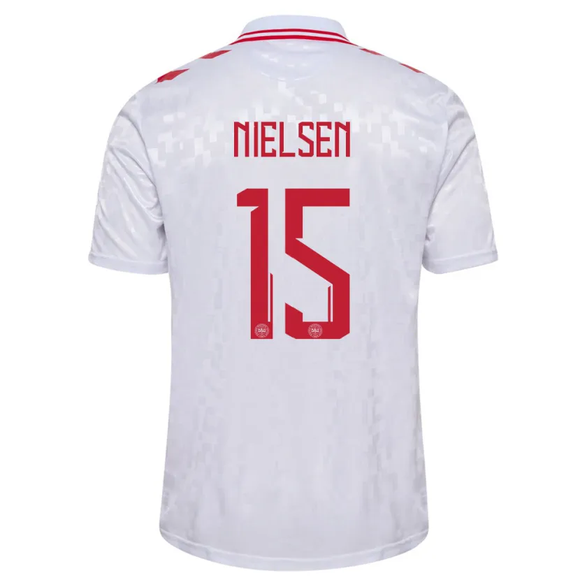 Danxen Mænd Danmark Villads Nielsen #15 Hvid Udebane Spillertrøjer 24-26 Trøje T-Shirt