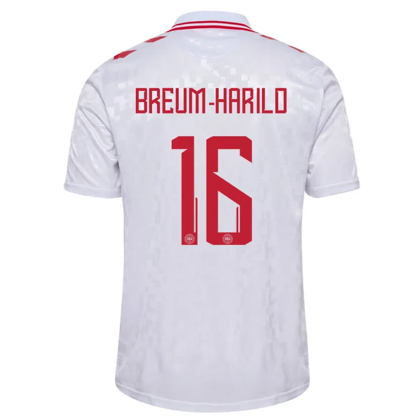 Danxen Mænd Danmark Tobias Breum-Harild #16 Hvid Udebane Spillertrøjer 24-26 Trøje T-Shirt