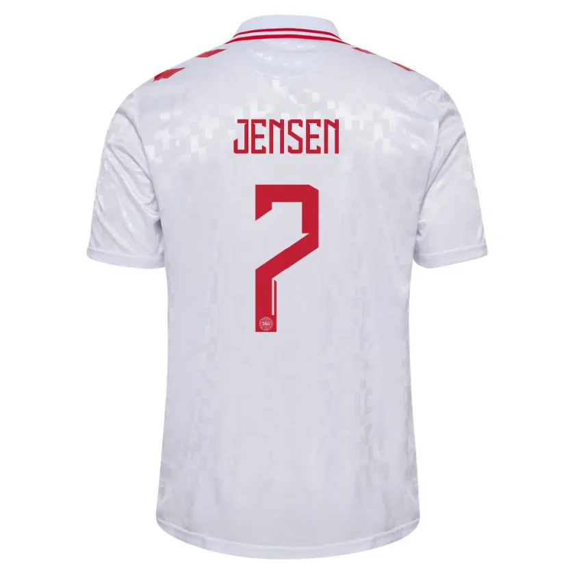 Danxen Mænd Danmark Victor Jensen #7 Hvid Udebane Spillertrøjer 24-26 Trøje T-Shirt