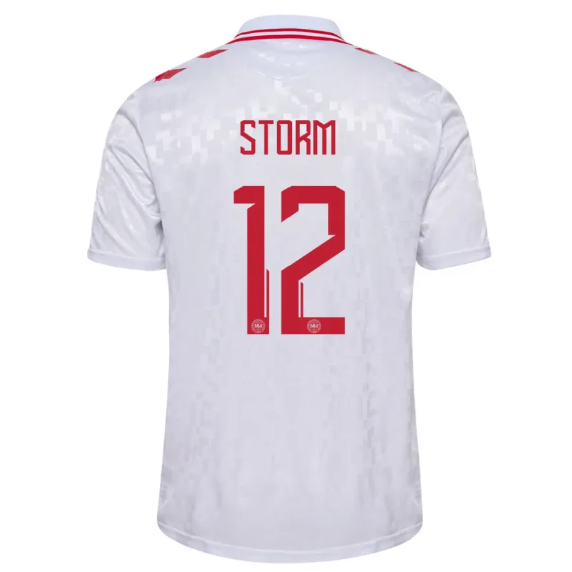 Danxen Mænd Danmark Tobias Storm #12 Hvid Udebane Spillertrøjer 24-26 Trøje T-Shirt