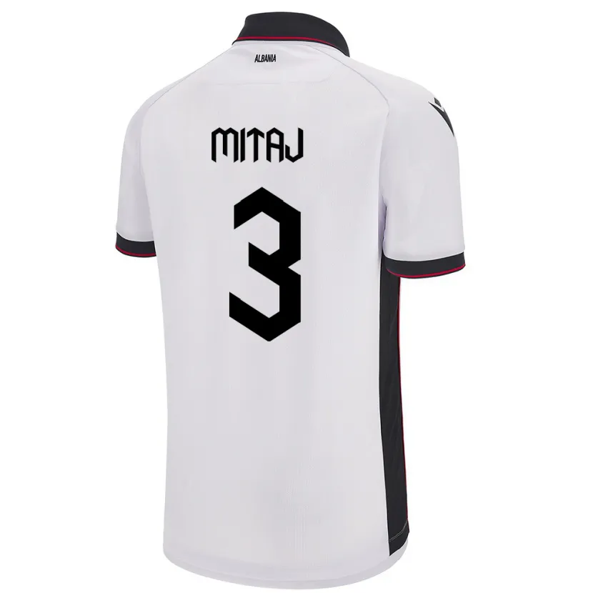 Danxen Mænd Albanien Mario Mitaj #3 Hvid Udebane Spillertrøjer 24-26 Trøje T-Shirt