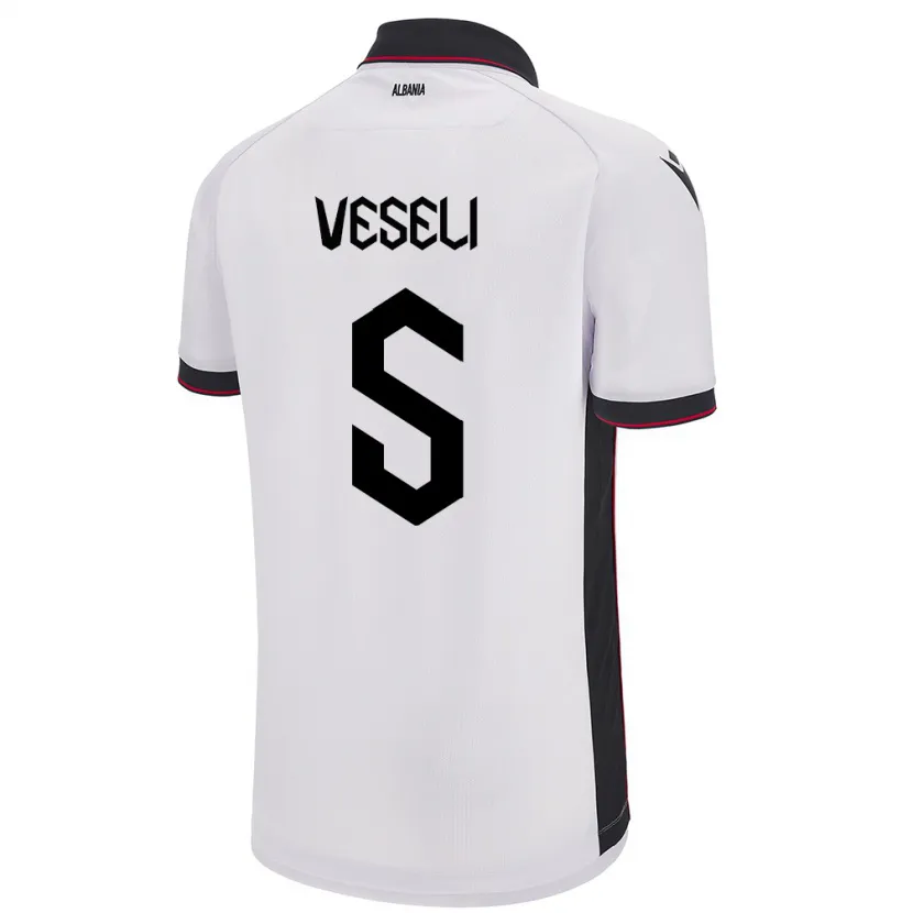 Danxen Mænd Albanien Frédéric Veseli #5 Hvid Udebane Spillertrøjer 24-26 Trøje T-Shirt