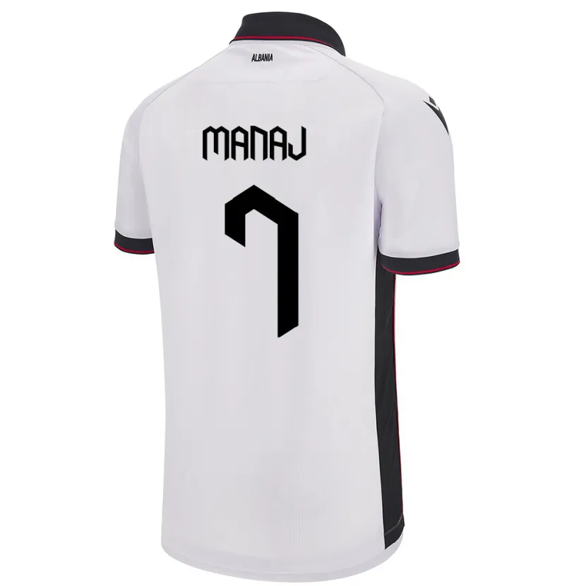 Danxen Mænd Albanien Rey Manaj #7 Hvid Udebane Spillertrøjer 24-26 Trøje T-Shirt