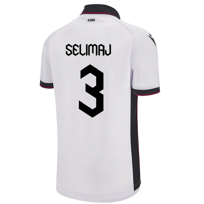 Danxen Mænd Albanien Ermis Selimaj #3 Hvid Udebane Spillertrøjer 24-26 Trøje T-Shirt