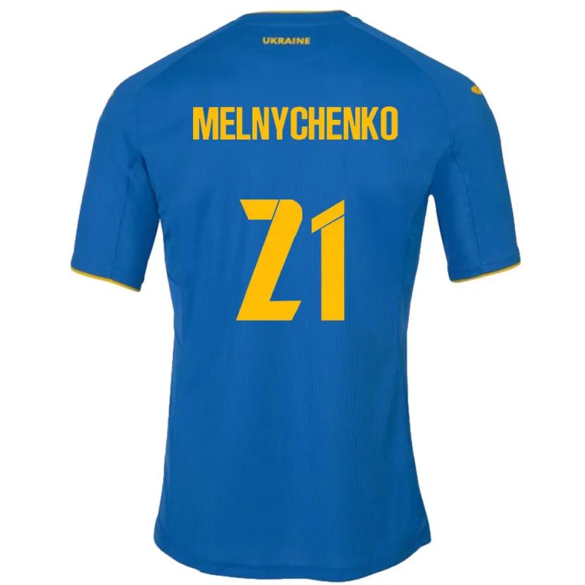 Danxen Mænd Ukraine Maksym Melnychenko #21 Blå Udebane Spillertrøjer 24-26 Trøje T-Shirt