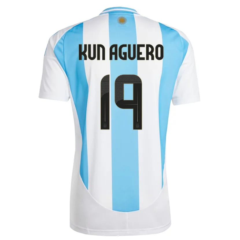 Danxen Kvinder Argentina Sergio Aguero #19 Hvid Blå Hjemmebane Spillertrøjer 24-26 Trøje T-Shirt
