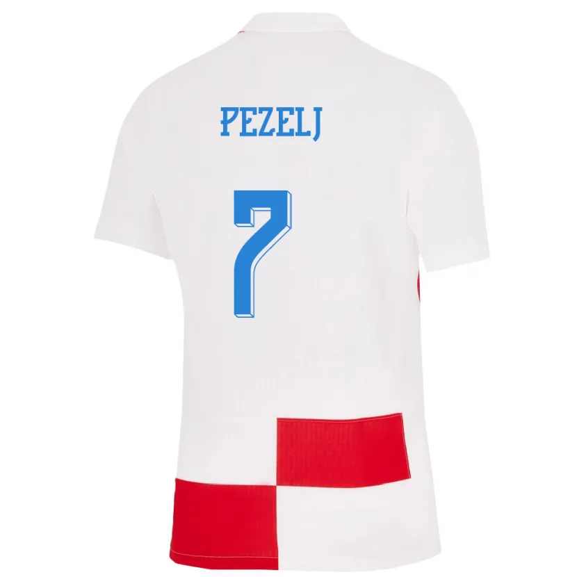 Danxen Kvinder Kroatien Petra Pezelj #7 Hvid Rød Hjemmebane Spillertrøjer 24-26 Trøje T-Shirt
