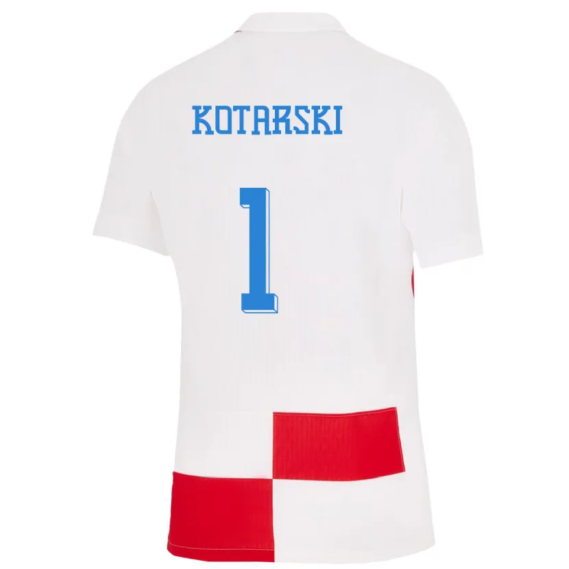 Danxen Kvinder Kroatien Dominik Kotarski #1 Hvid Rød Hjemmebane Spillertrøjer 24-26 Trøje T-Shirt