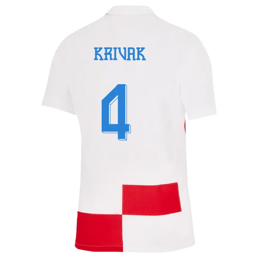 Danxen Kvinder Kroatien Fabijan Krivak #4 Hvid Rød Hjemmebane Spillertrøjer 24-26 Trøje T-Shirt