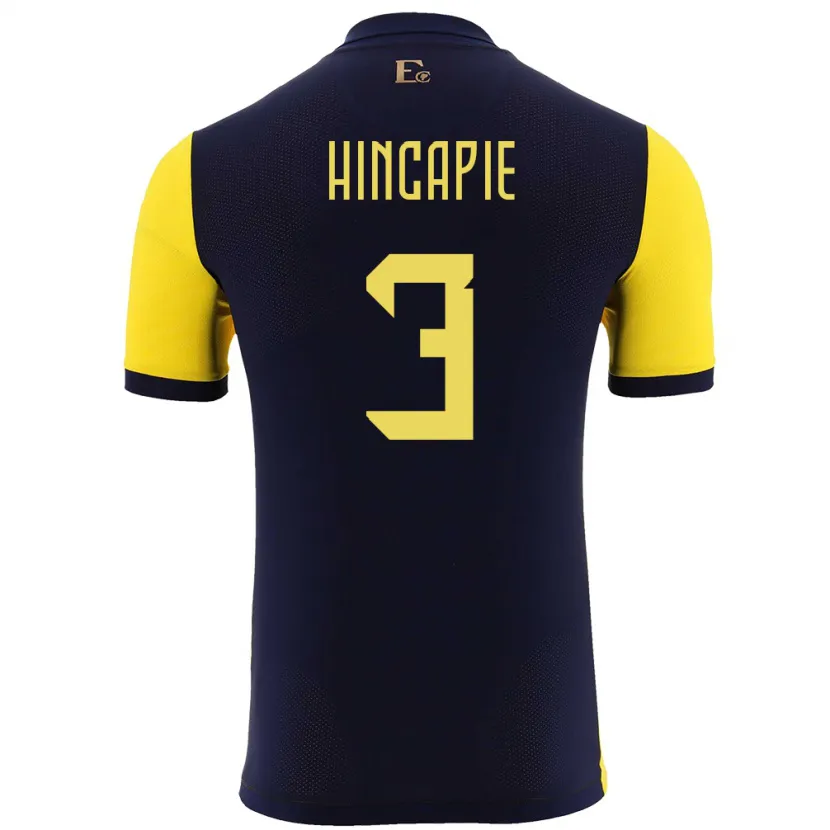 Danxen Kvinder Ecuador Piero Hincapie #3 Gul Hjemmebane Spillertrøjer 24-26 Trøje T-Shirt
