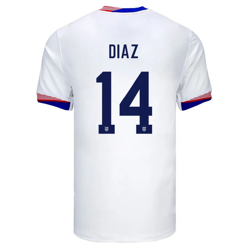Danxen Kvinder Usa Christian Diaz #14 Hvid Hjemmebane Spillertrøjer 24-26 Trøje T-Shirt