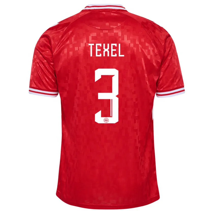 Danxen Kvinder Danmark Pontus Texel #3 Rød Hjemmebane Spillertrøjer 24-26 Trøje T-Shirt