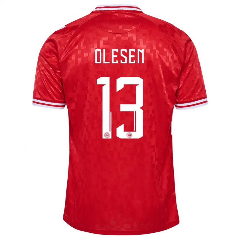 Danxen Kvinder Danmark Karoline Olesen #13 Rød Hjemmebane Spillertrøjer 24-26 Trøje T-Shirt