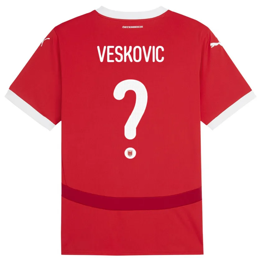 Danxen Kvinder Østrig David Veskovic #0 Rød Hjemmebane Spillertrøjer 24-26 Trøje T-Shirt