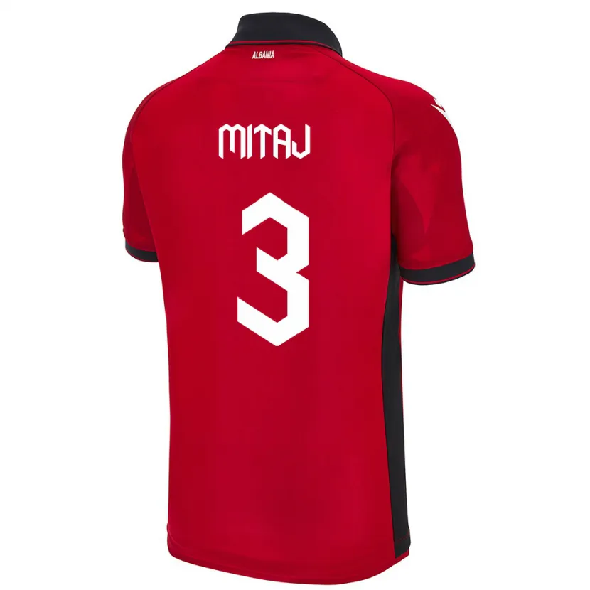 Danxen Kvinder Albanien Mario Mitaj #3 Rød Hjemmebane Spillertrøjer 24-26 Trøje T-Shirt
