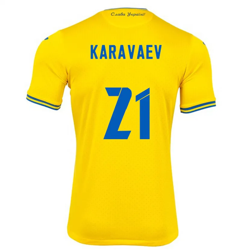 Danxen Kvinder Ukraine Oleksandr Karavaev #21 Gul Hjemmebane Spillertrøjer 24-26 Trøje T-Shirt