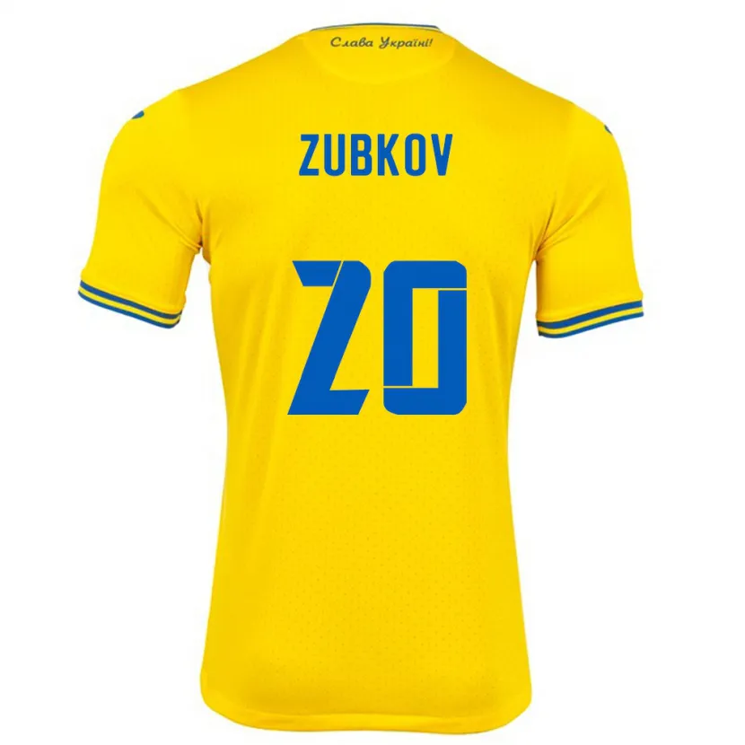 Danxen Kvinder Ukraine Oleksandr Zubkov #20 Gul Hjemmebane Spillertrøjer 24-26 Trøje T-Shirt