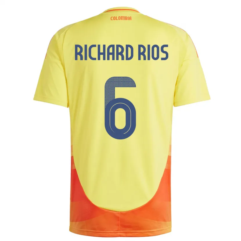 Danxen Kvinder Colombia Richard Ríos #6 Gul Hjemmebane Spillertrøjer 24-26 Trøje T-Shirt