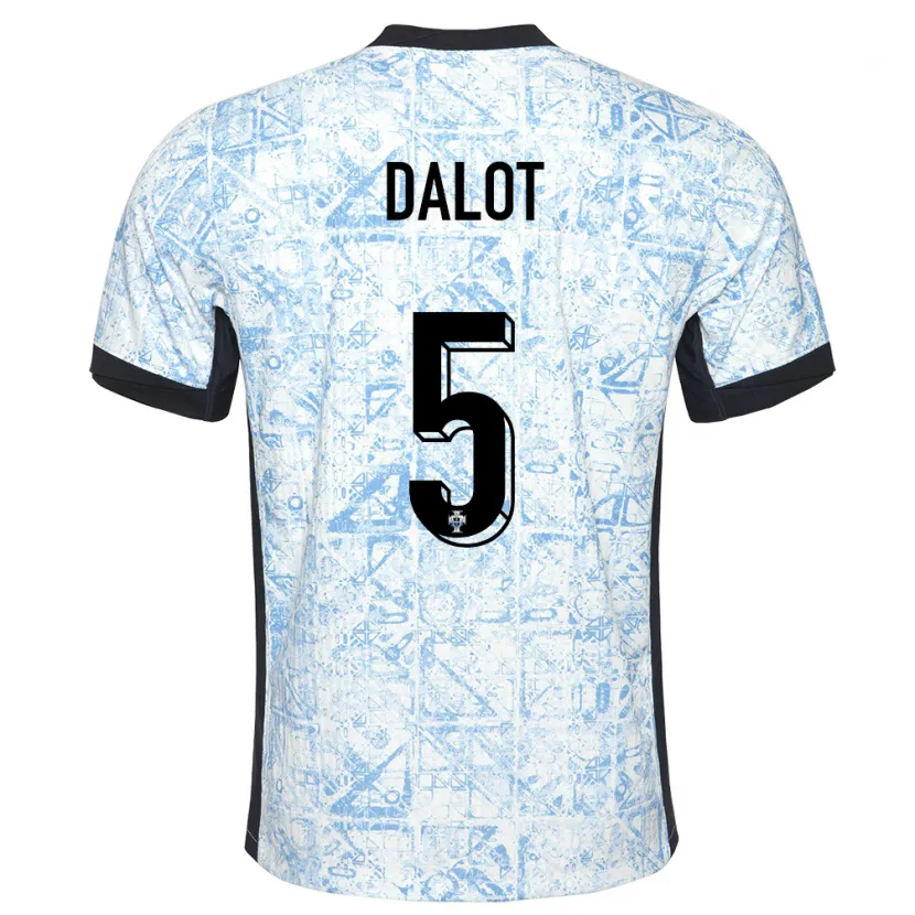 Danxen Kvinder Portugal Diogo Dalot #5 Creme Blå Udebane Spillertrøjer 24-26 Trøje T-Shirt