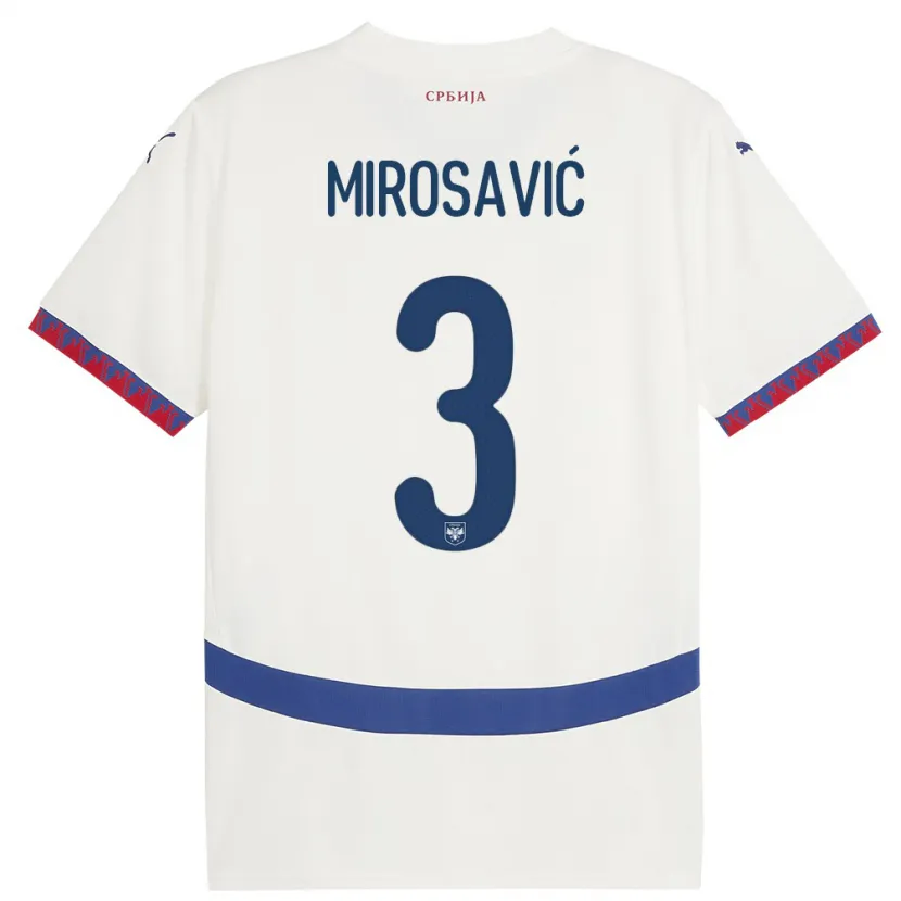 Danxen Kvinder Serbien Veljko Mirosavic #3 Hvid Udebane Spillertrøjer 24-26 Trøje T-Shirt