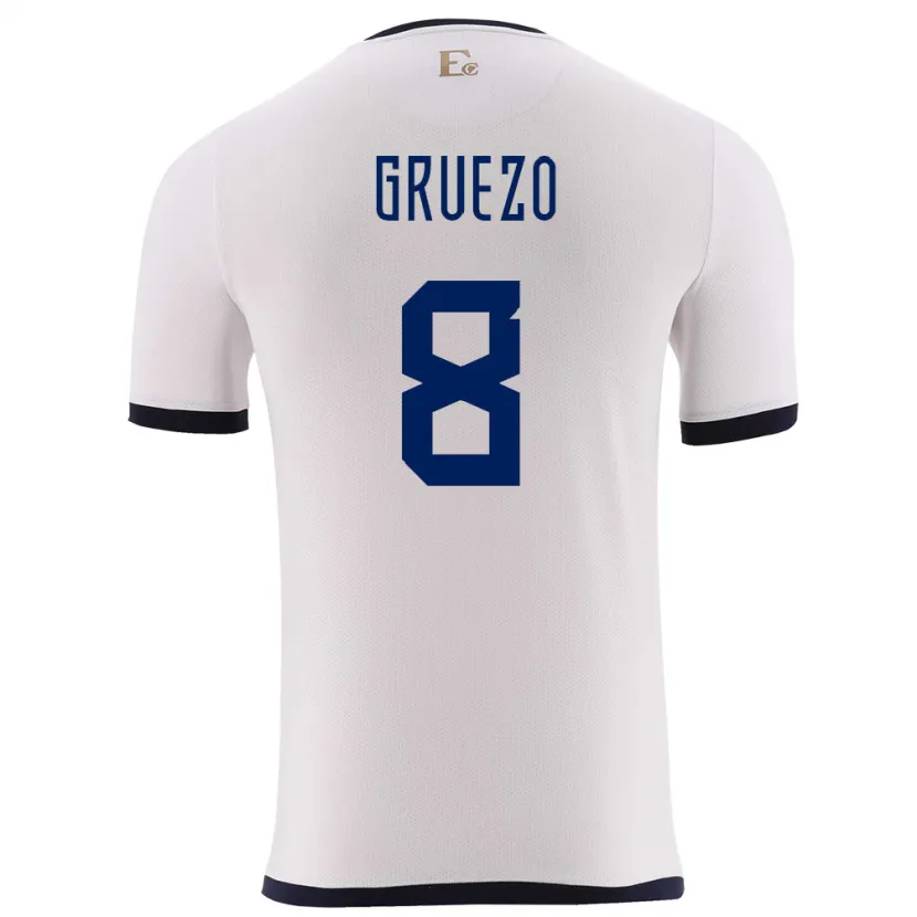 Danxen Kvinder Ecuador Carlos Gruezo #8 Hvid Udebane Spillertrøjer 24-26 Trøje T-Shirt