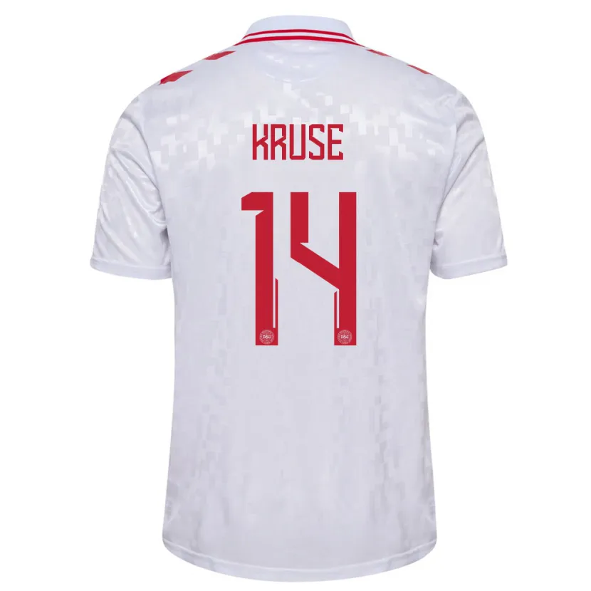 Danxen Kvinder Danmark David Kruse #14 Hvid Udebane Spillertrøjer 24-26 Trøje T-Shirt