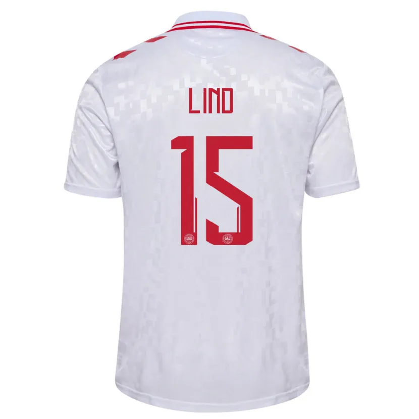 Danxen Kvinder Danmark Victor Lind #15 Hvid Udebane Spillertrøjer 24-26 Trøje T-Shirt