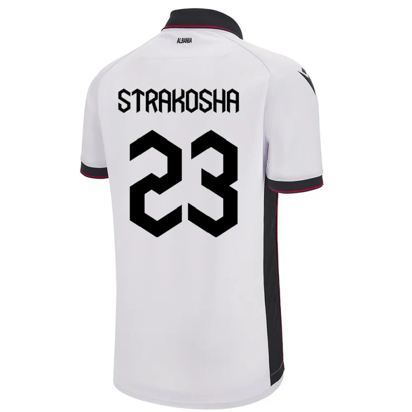 Danxen Kvinder Albanien Thomas Strakosha #23 Hvid Udebane Spillertrøjer 24-26 Trøje T-Shirt