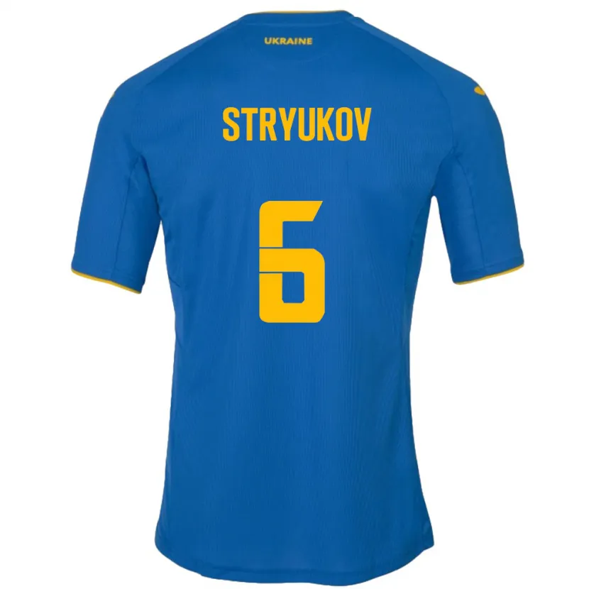 Danxen Kvinder Ukraine Maksym Stryukov #6 Blå Udebane Spillertrøjer 24-26 Trøje T-Shirt