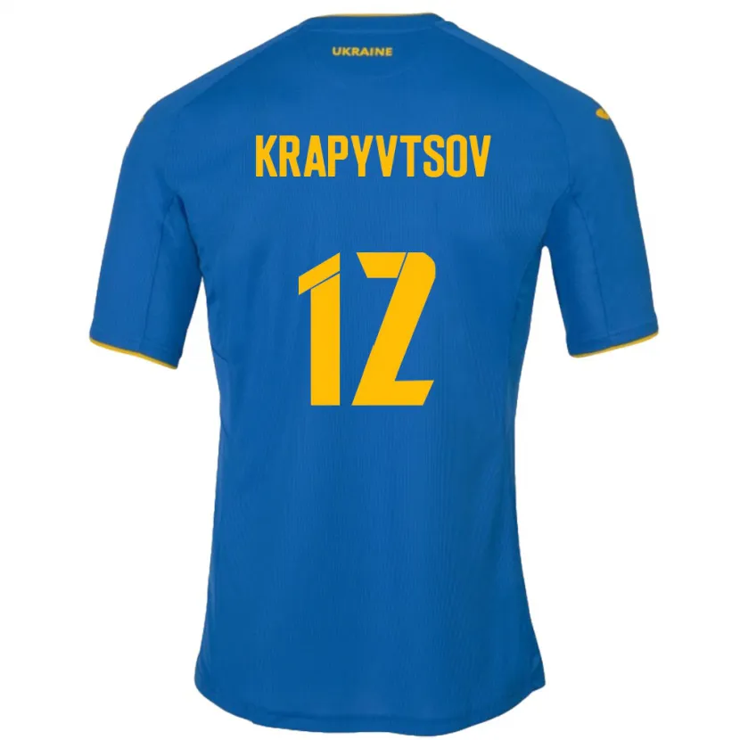 Danxen Kvinder Ukraine Vladyslav Krapyvtsov #12 Blå Udebane Spillertrøjer 24-26 Trøje T-Shirt