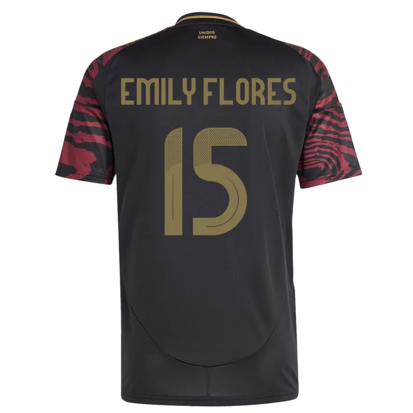 Danxen Kvinder Peru Emily Flores #15 Sort Udebane Spillertrøjer 24-26 Trøje T-Shirt