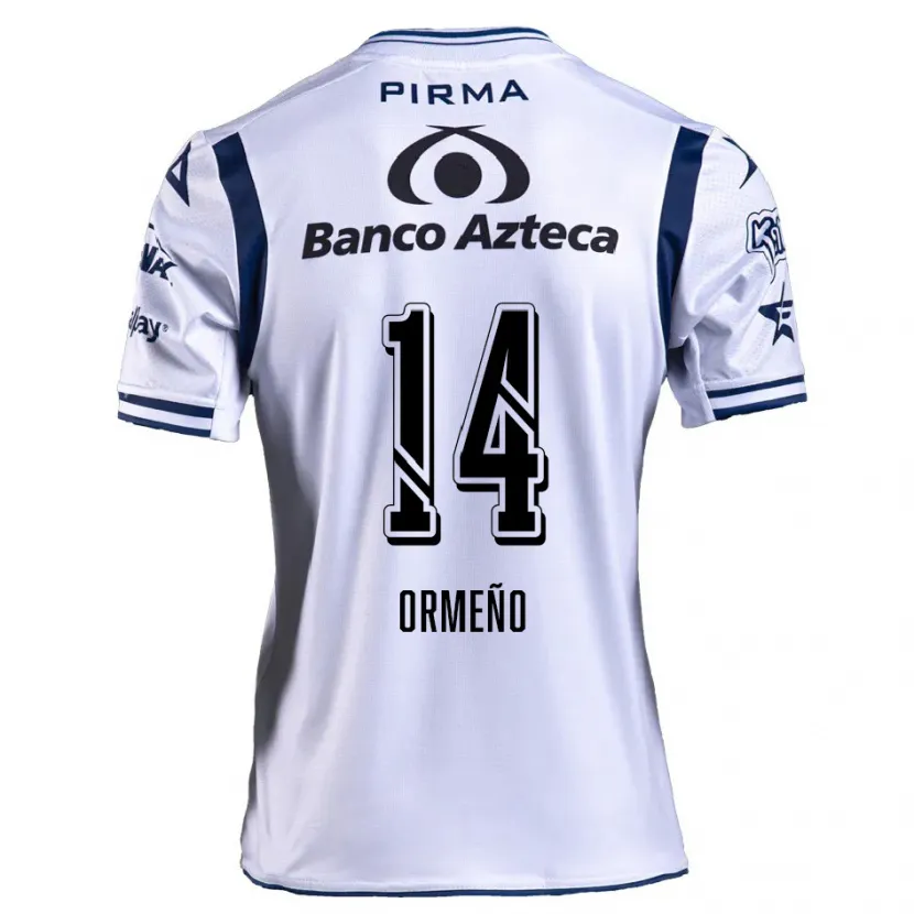 Danxen Børn Santiago Ormeño #14 Hvid Marineblå Hjemmebane Spillertrøjer 2024/25 Trøje T-Shirt