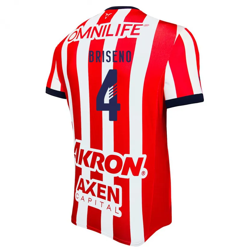 Danxen Børn Antonio Briseño #4 Rød Hvid Blå Hjemmebane Spillertrøjer 2024/25 Trøje T-Shirt