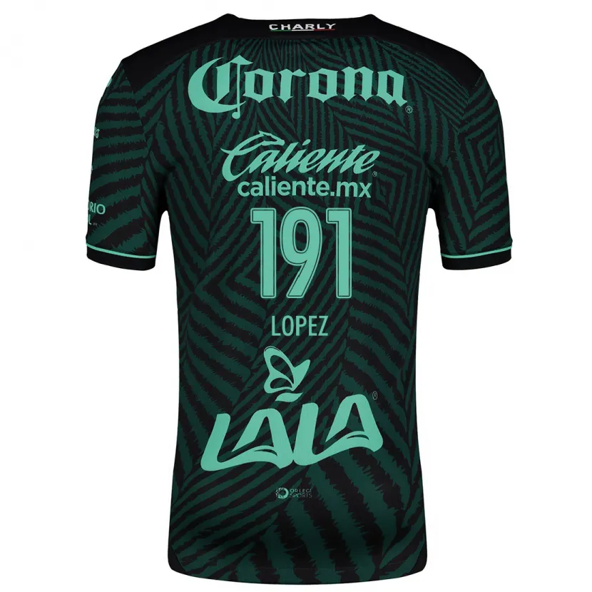 Danxen Børn Carlos López #191 Sort Grøn Udebane Spillertrøjer 2024/25 Trøje T-Shirt